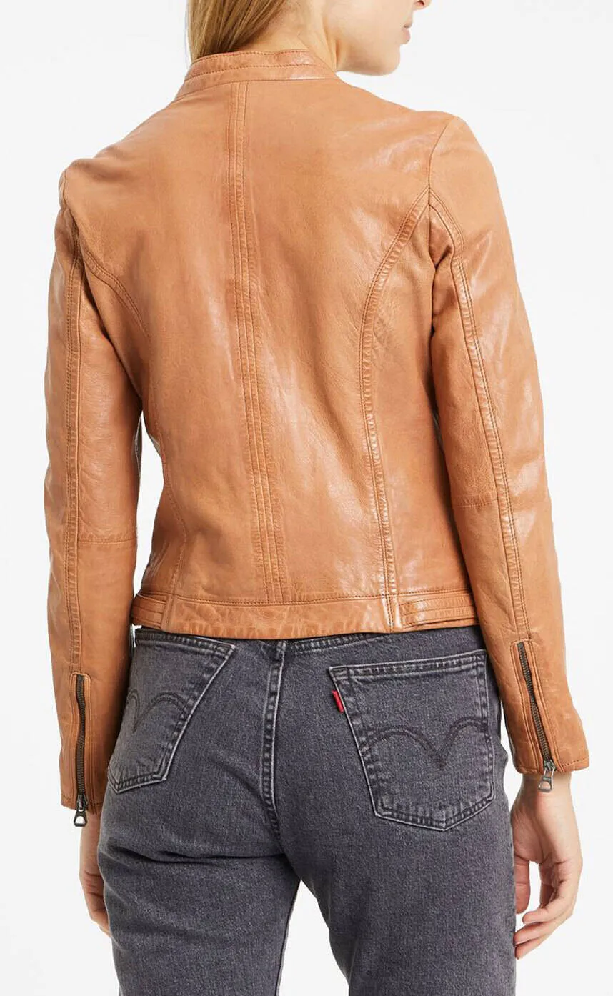 Blouson cuir femme camel style moto