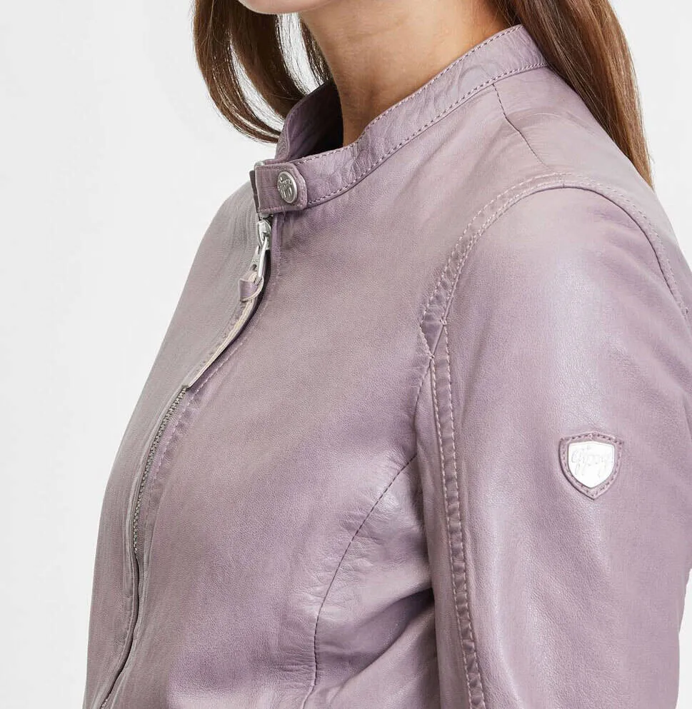 Blouson cuir femme lilas style moto