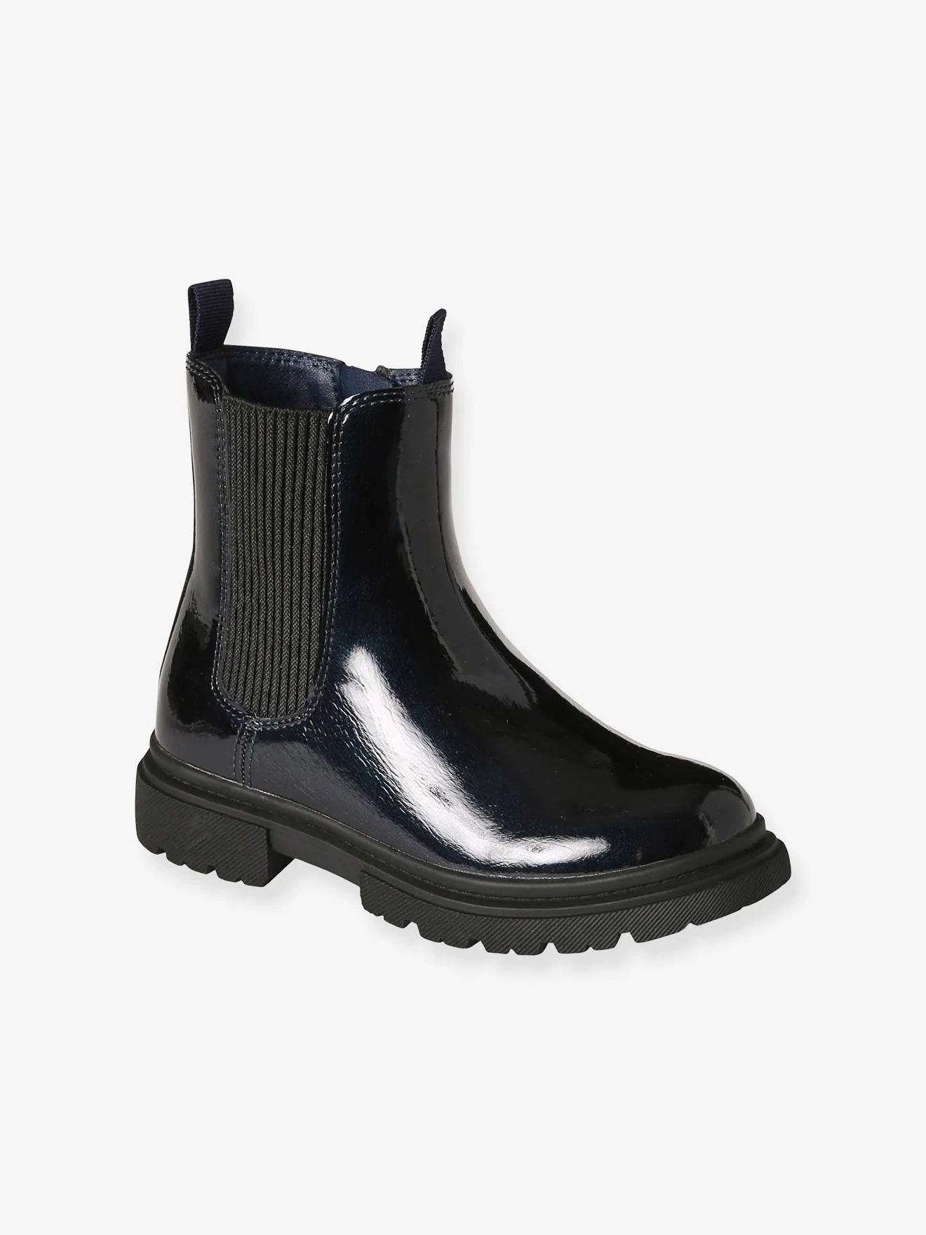 Boots vernies zippées et élastiquées fille marine - Vertbaudet