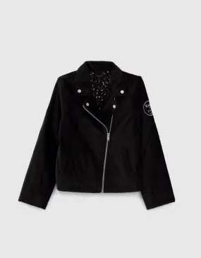 Cardigan noir velours esprit motard fille
