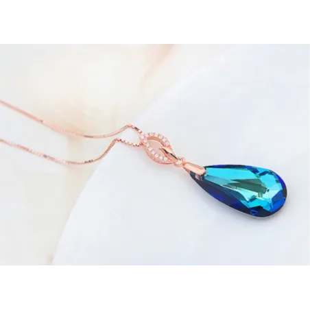 Collier pierre bleu tendance femme en argent doré