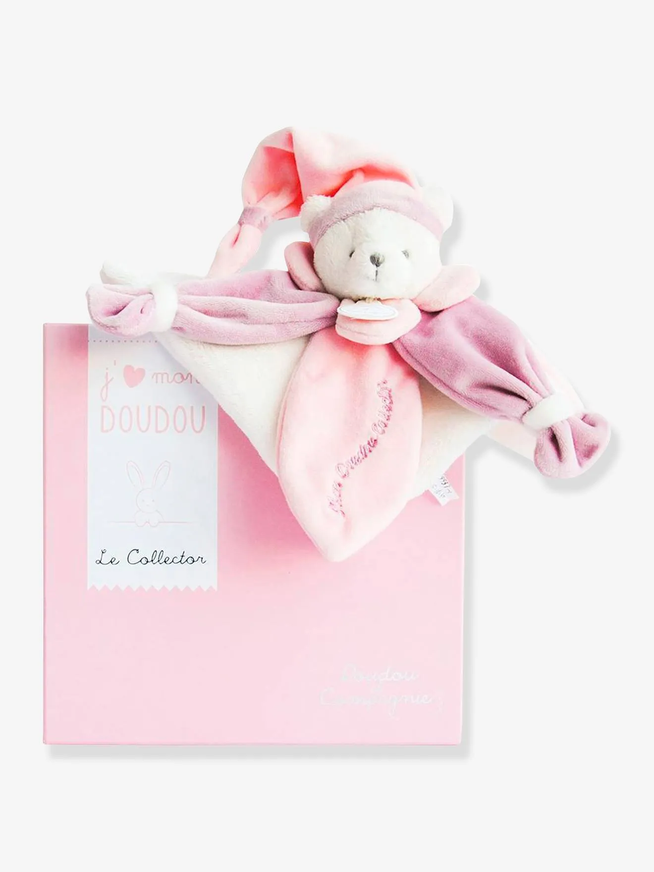 Doudou carré ours 24cm collector - DOUDOU ET COMPAGNIE rose - Doudou et Compagnie