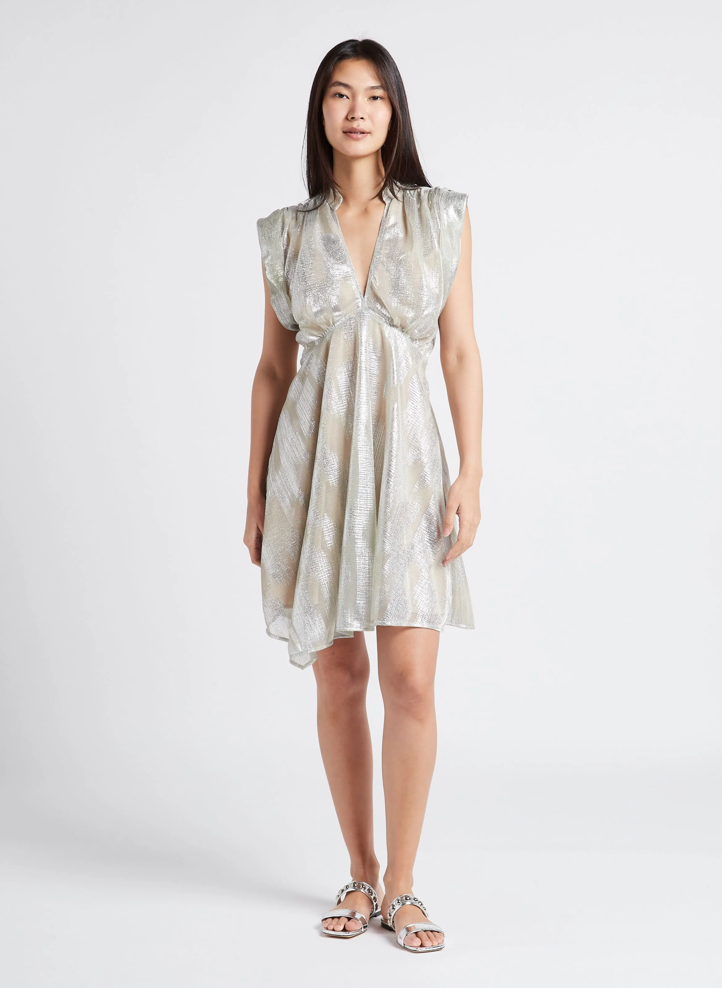 IRO  Robe courte col v jacquard métallisé brandi - Argent