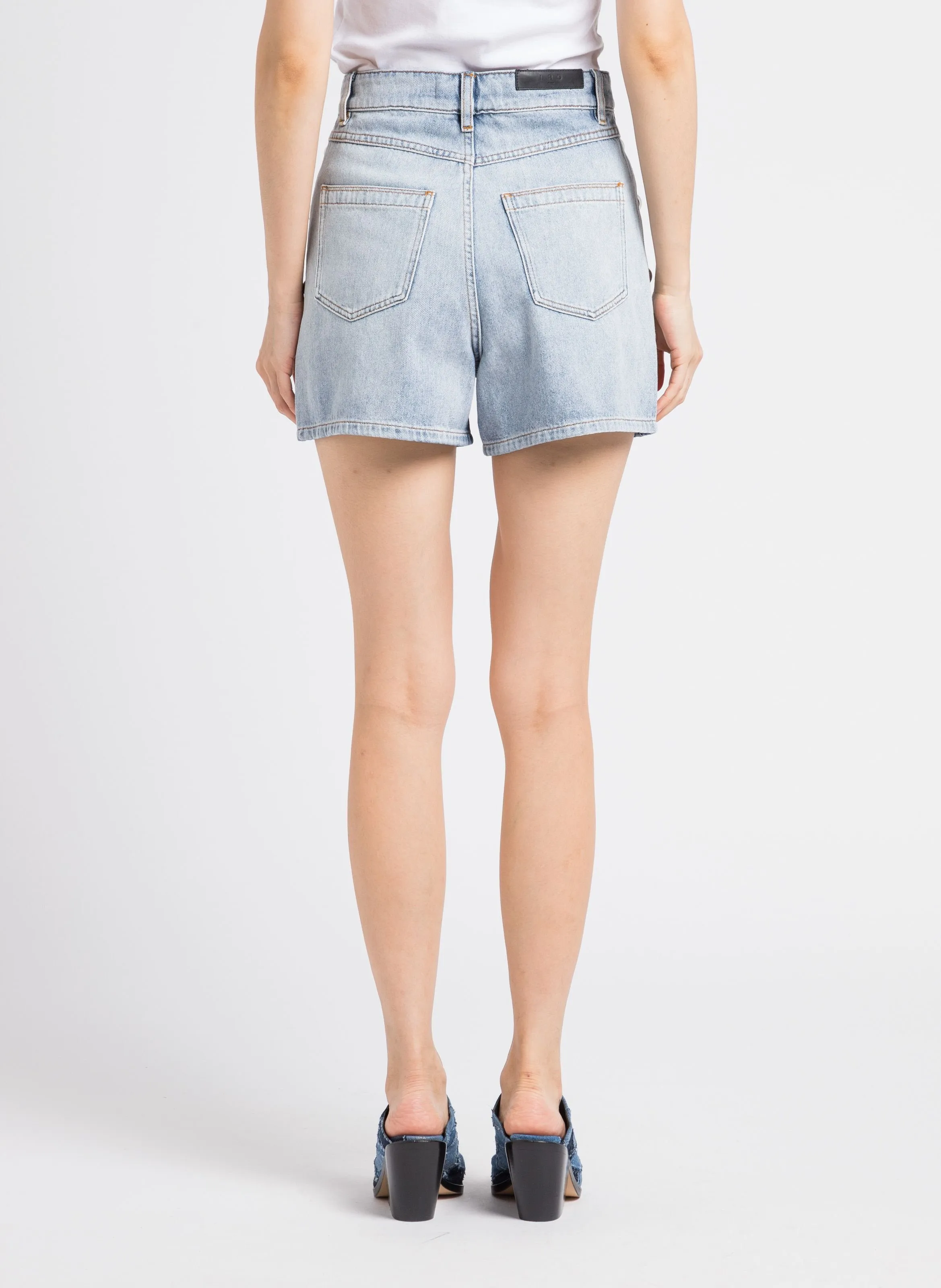 IRO  Short droit taille haute avec studs en denim coton canio - Bleu