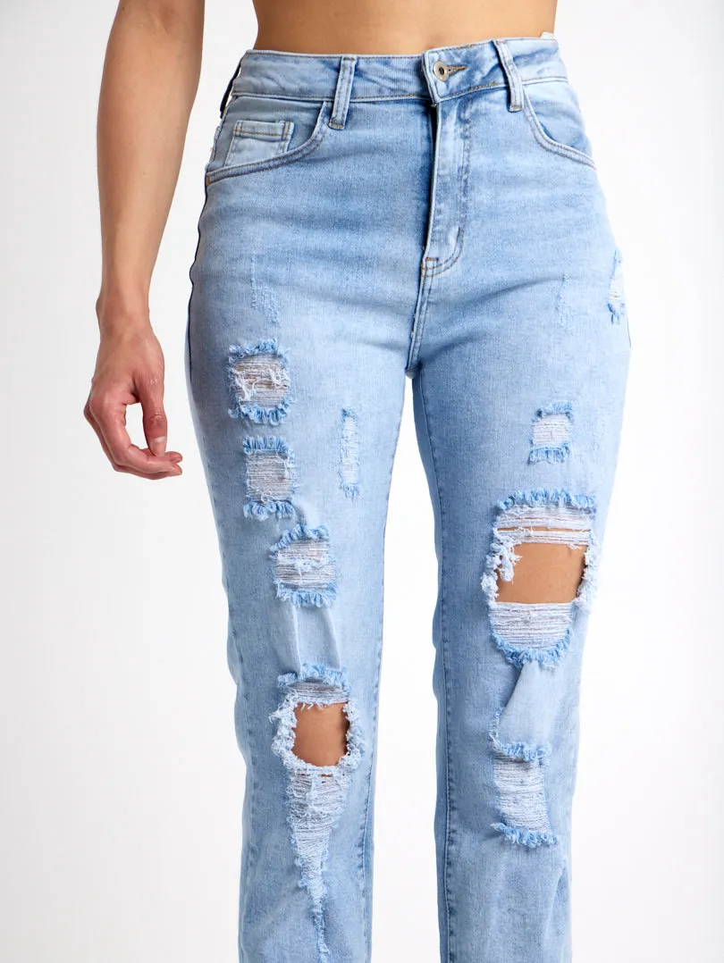 Jean wide troué bleu