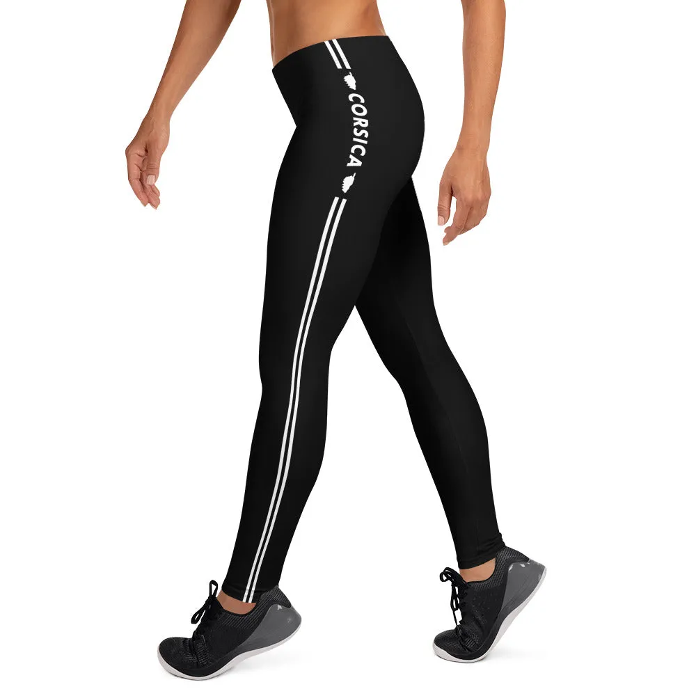 Leggings Corsica (Corse) femme liseré deux bandes blanches et mention de Corsica