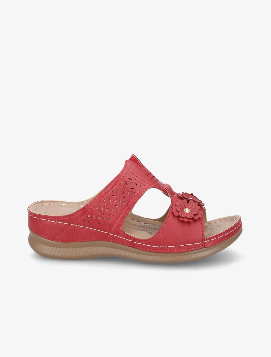 Mules compensées à fleurs