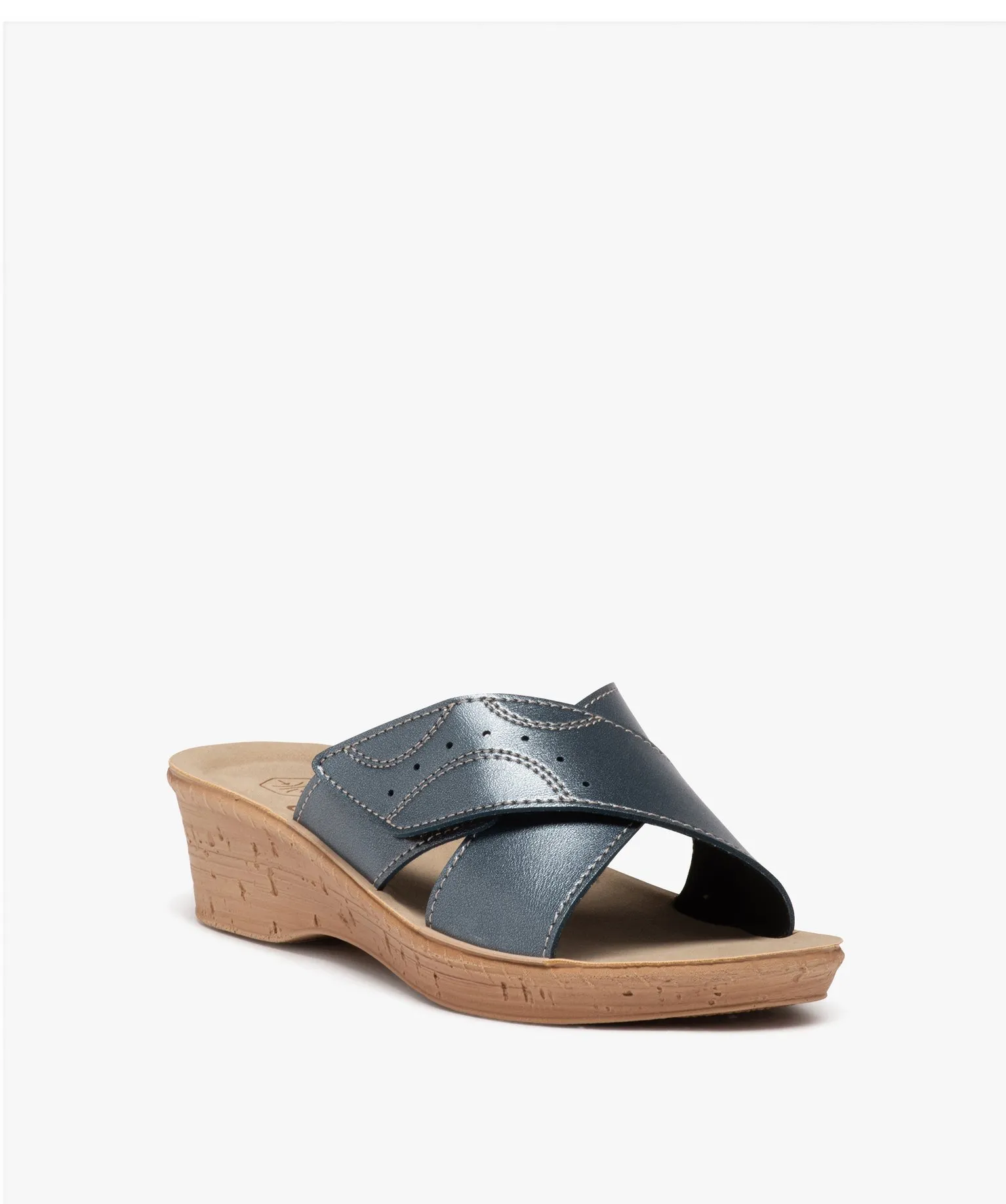 mules femme confort compensees a scratch bleu mules et sabots
