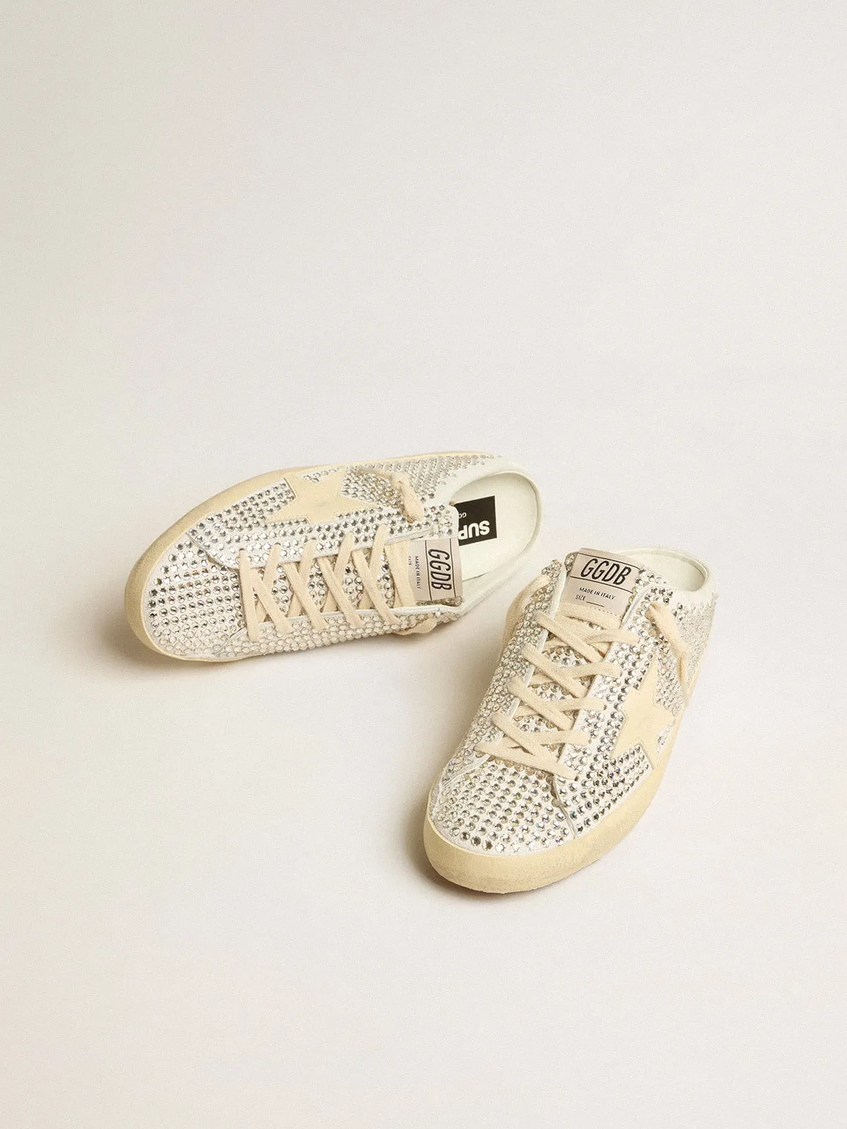 Mules Super-Star LTD en cristaux Swarovski avec étoile en cuir blanc | Golden Goose