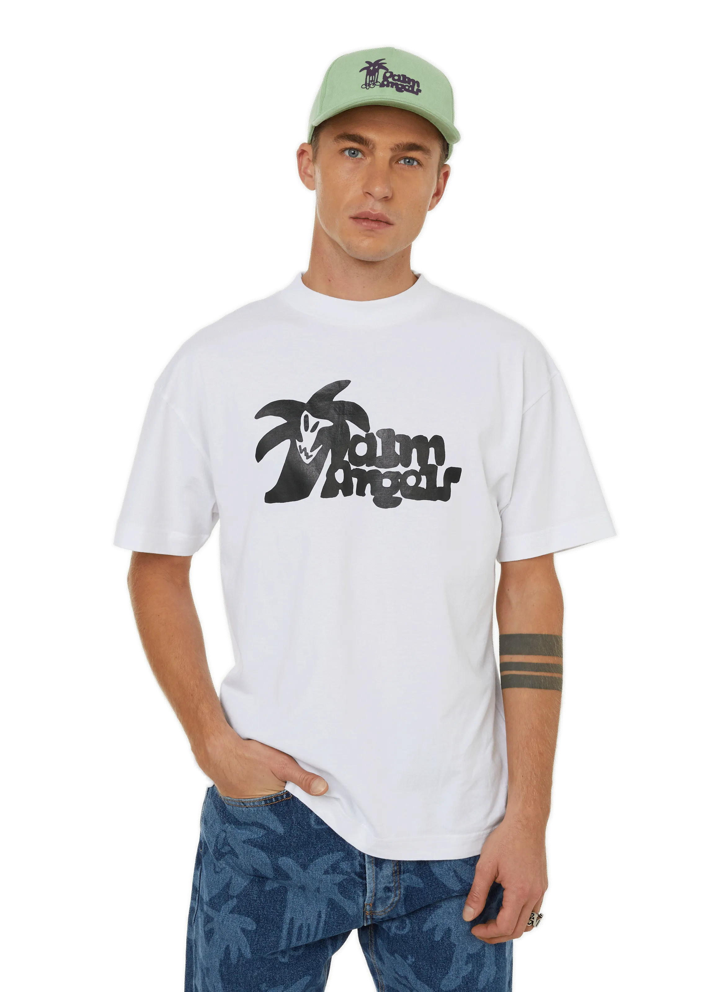 PALM ANGELS  T-shirt logo en coton  - Blanc