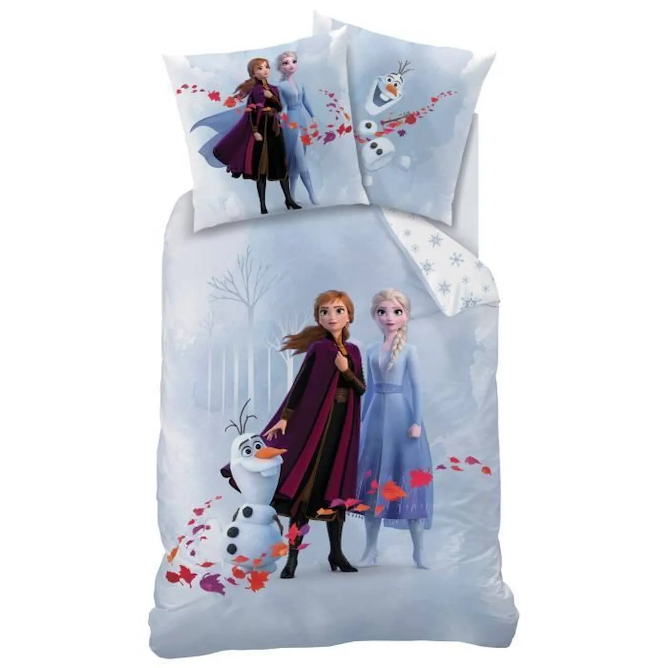 Parure de lit enfant - DISNEY - FROZEN TRIO - 100% coton - 140x200 cm bleu - Reine des Neiges