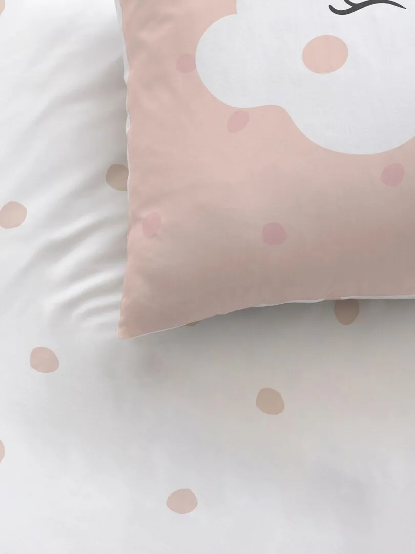 Parure de lit imprimée 100% coton, NUAGES - Rose