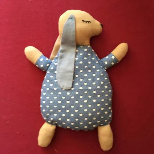 Peluche doudou lapin bleu dormant pur coton 27 cm