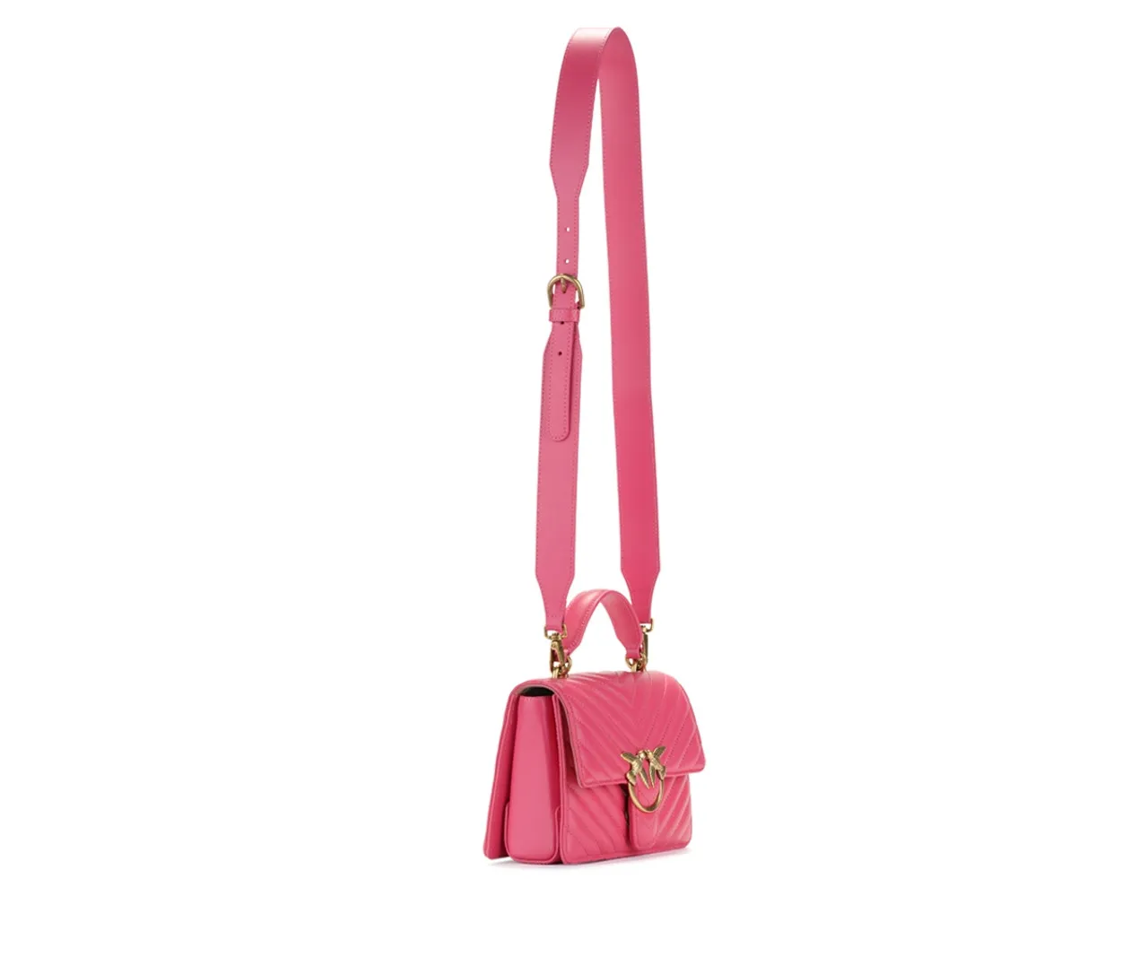 Pinko Sac Mini Love Top Handle Chevron en cuir fuchsia