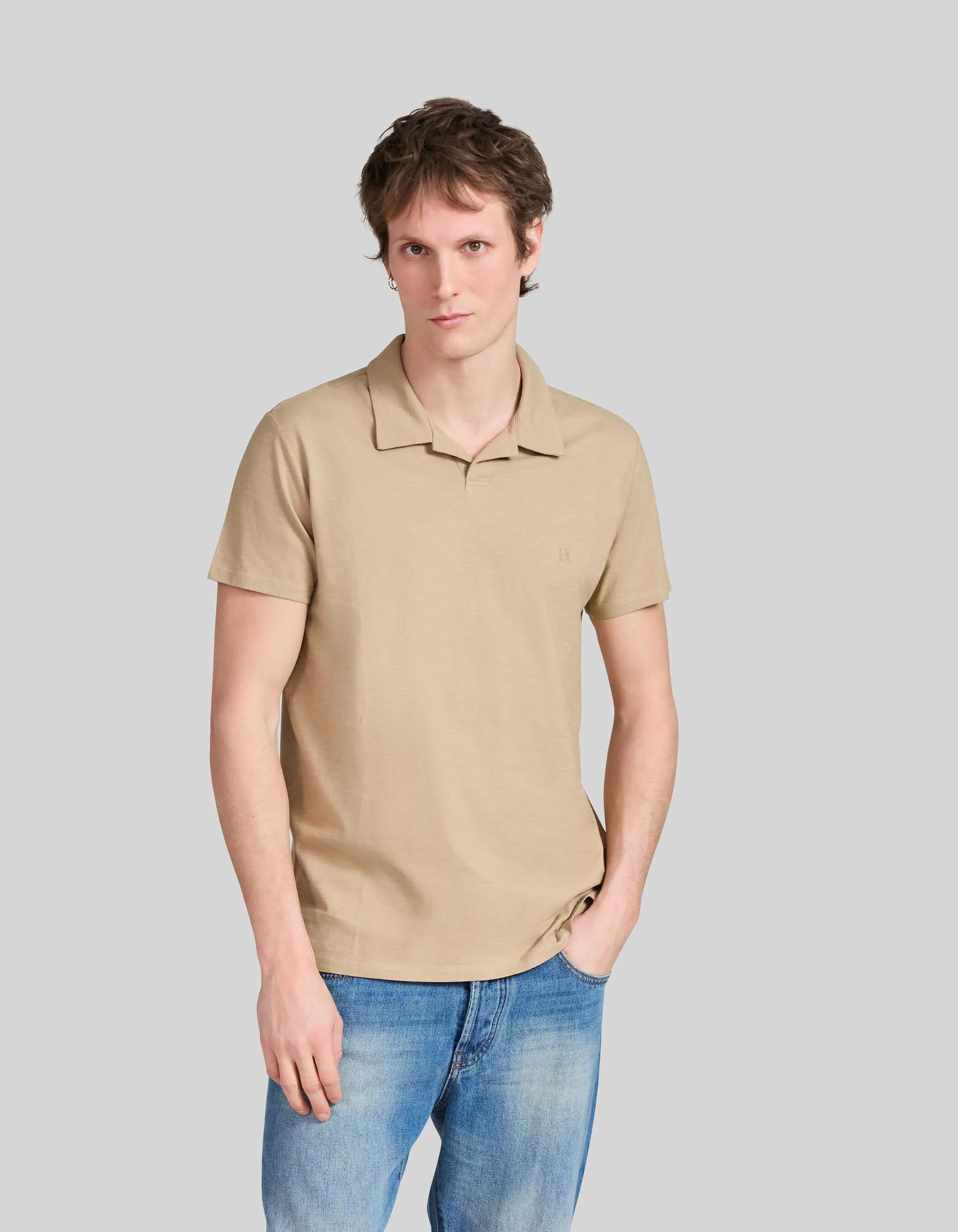 Polo beige coton bio flammé Homme