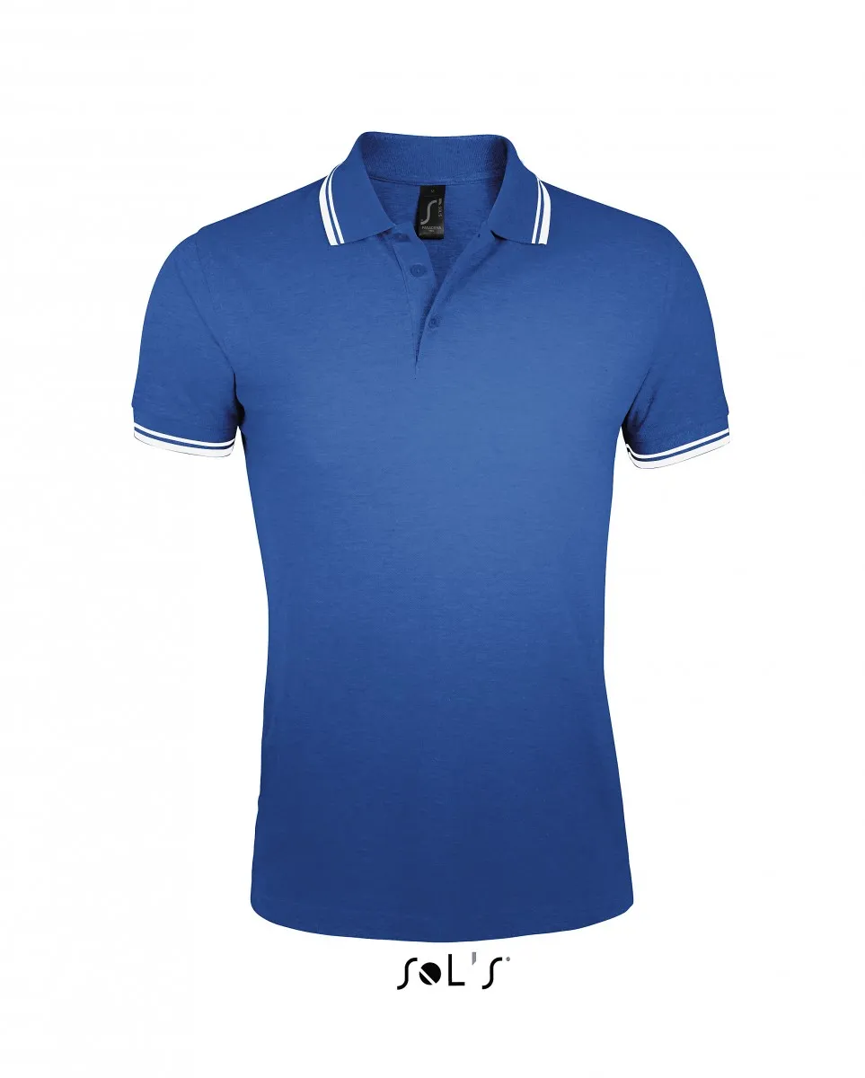 Polo homme coton - 00577 - bleu roi et bande blanche 