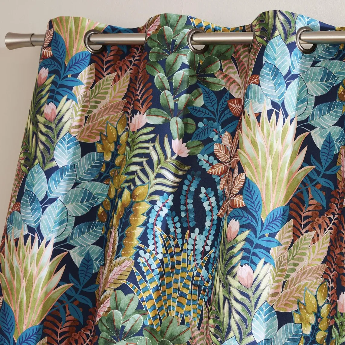 Rideau coton à imprimé tropical bleu marine GOA  | 3 Suisses