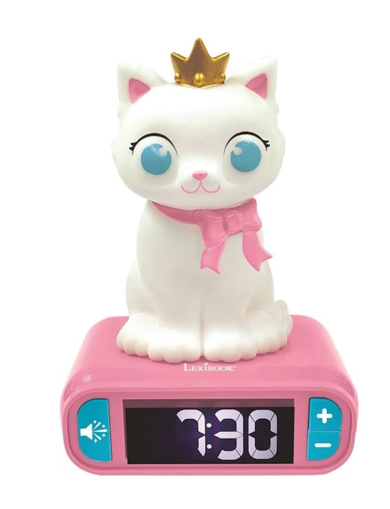 Réveil avec Veilleuse Lumineuse Chat en 3D - LEXIBOOK - Rose - Alarme et effets sonores rose - Lexibook