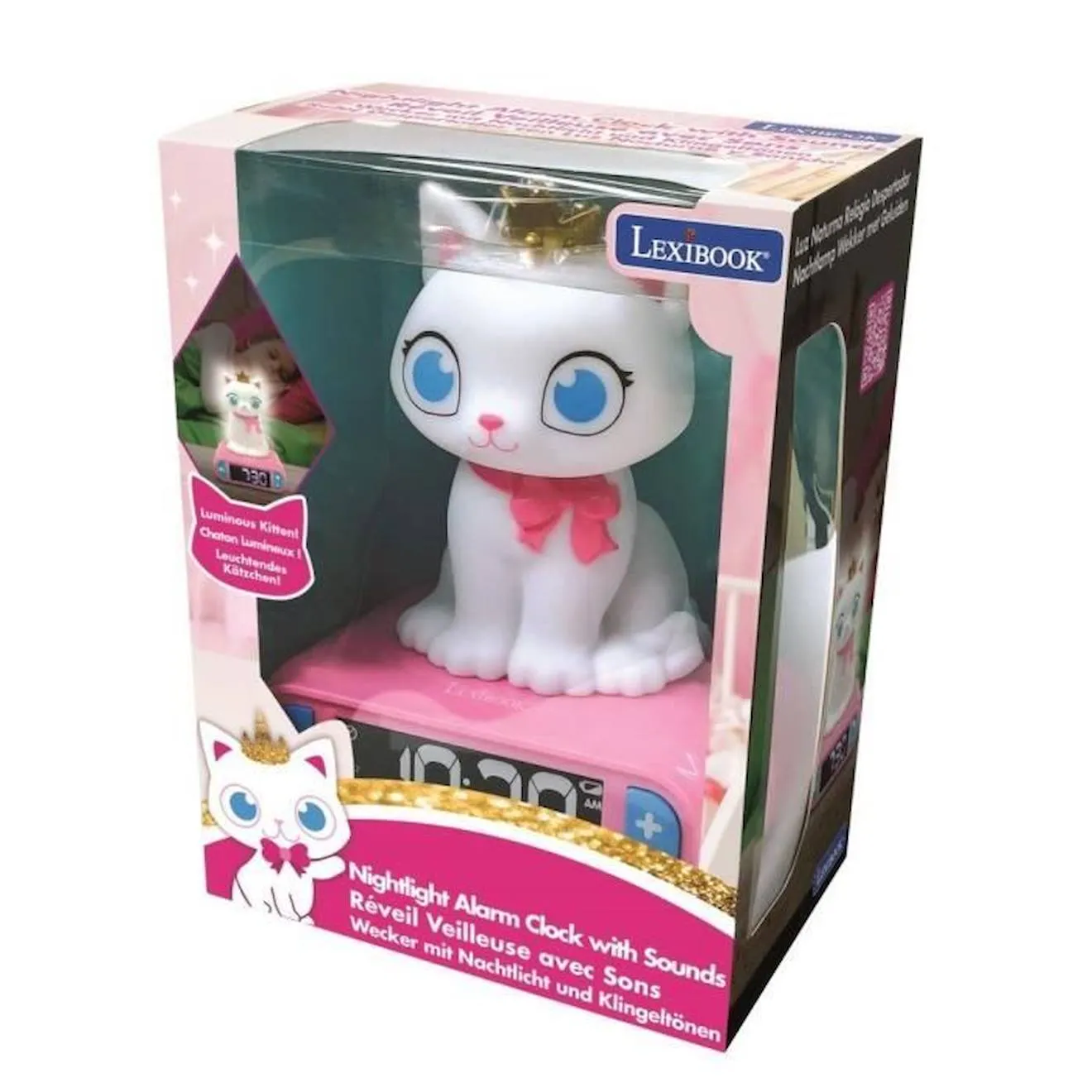 Réveil avec Veilleuse Lumineuse Chat en 3D - LEXIBOOK - Rose - Alarme et effets sonores rose - Lexibook