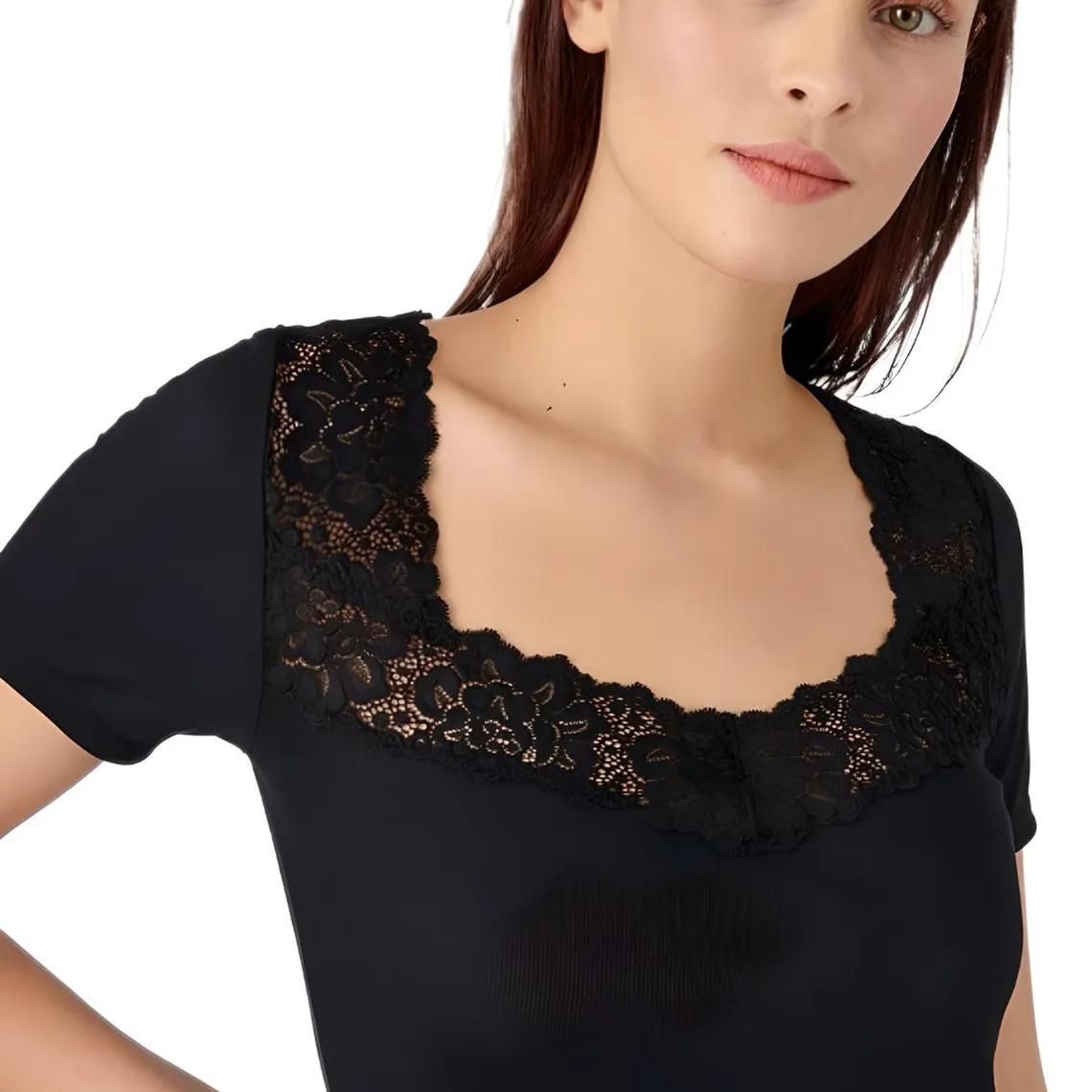 T-shirt à manches courtes en coton noir | 3 Suisses