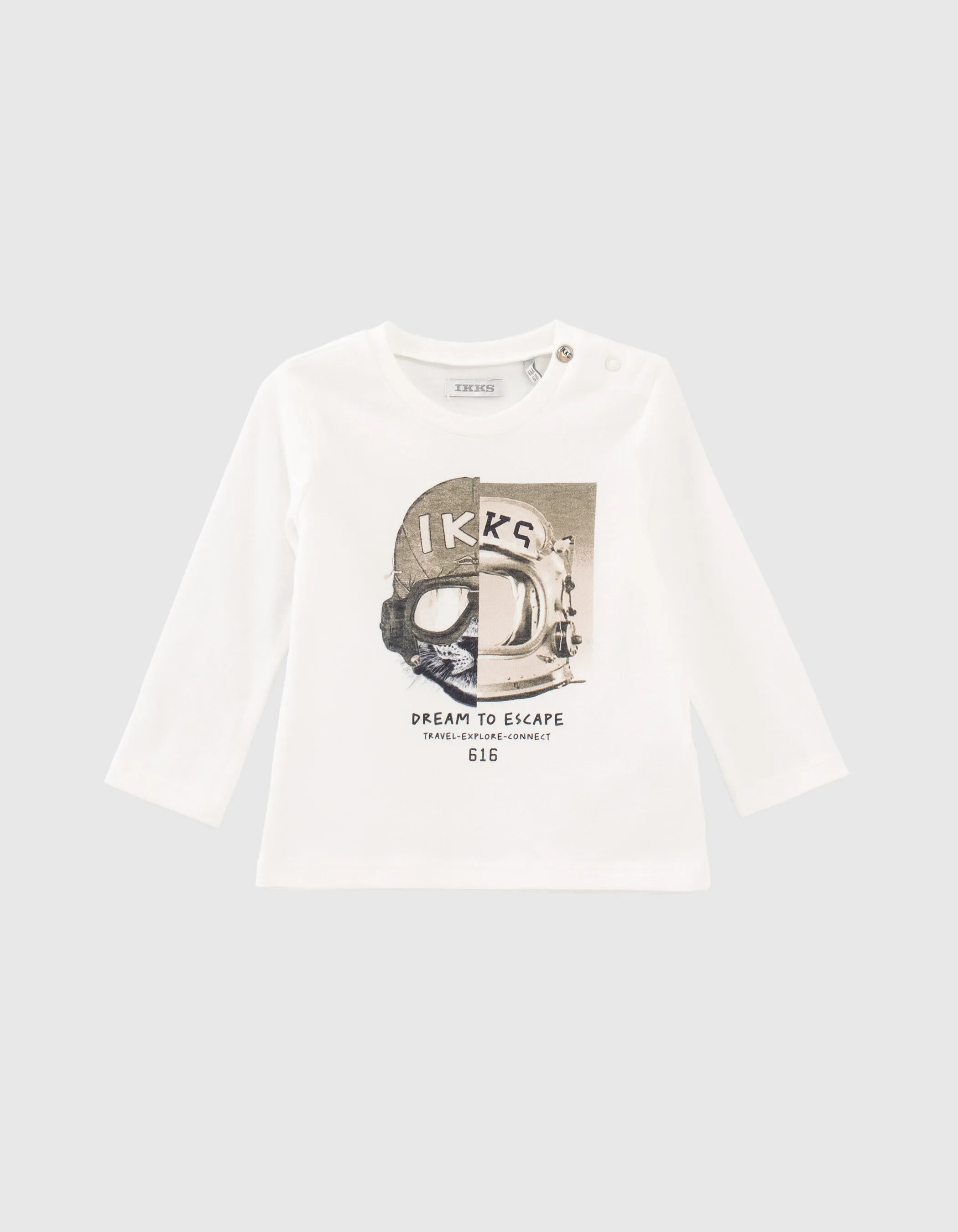 T-shirt blanc cassé coton bio double casque bébé garçon 