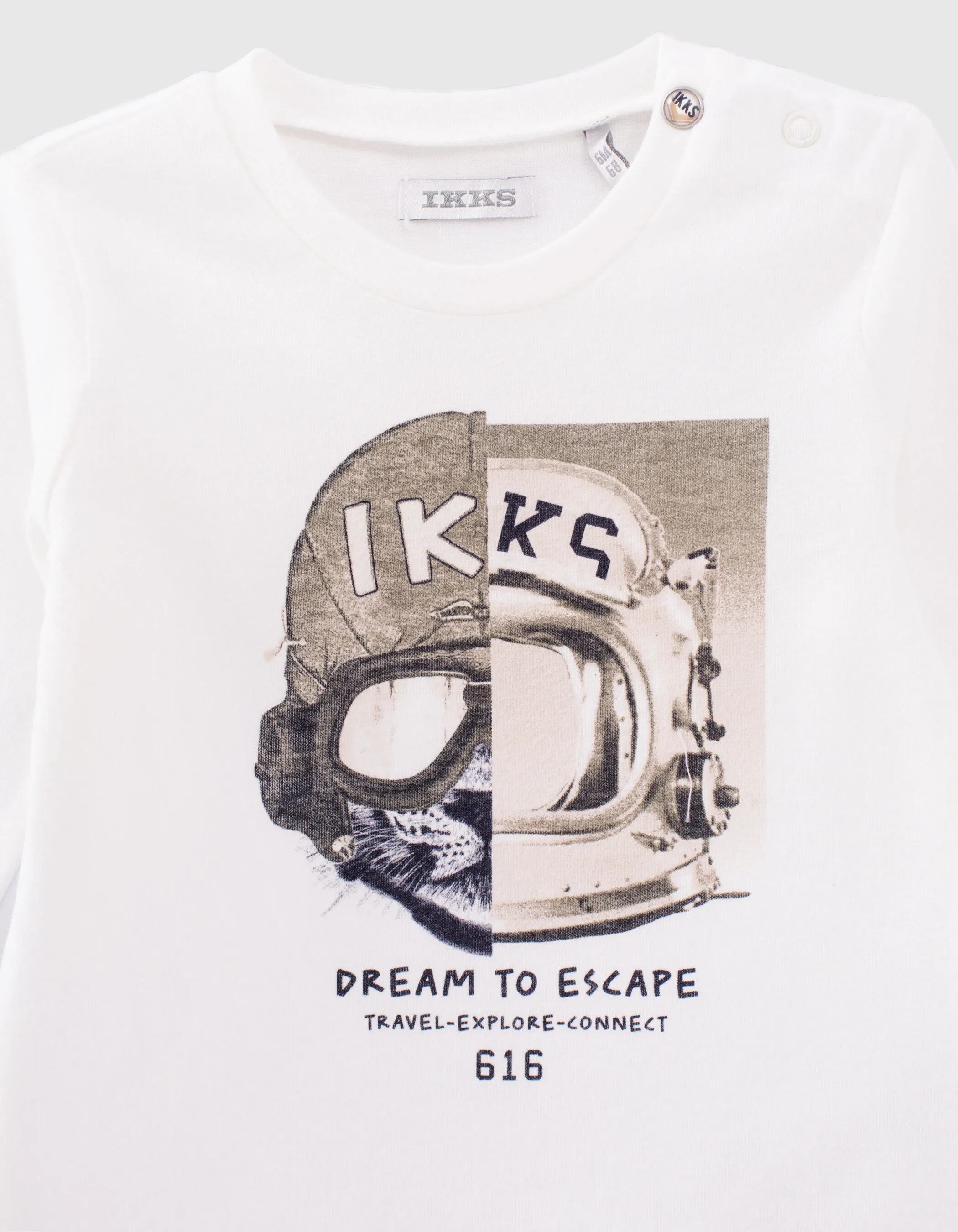 T-shirt blanc cassé coton bio double casque bébé garçon 
