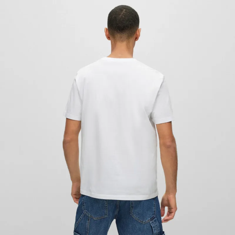 T-SHIRT BLANC DULIVE U232 HUGO EN COTON AVEC ÉTIQUETTE LOGO À MOTIF PALMIER ARTISTIQUE