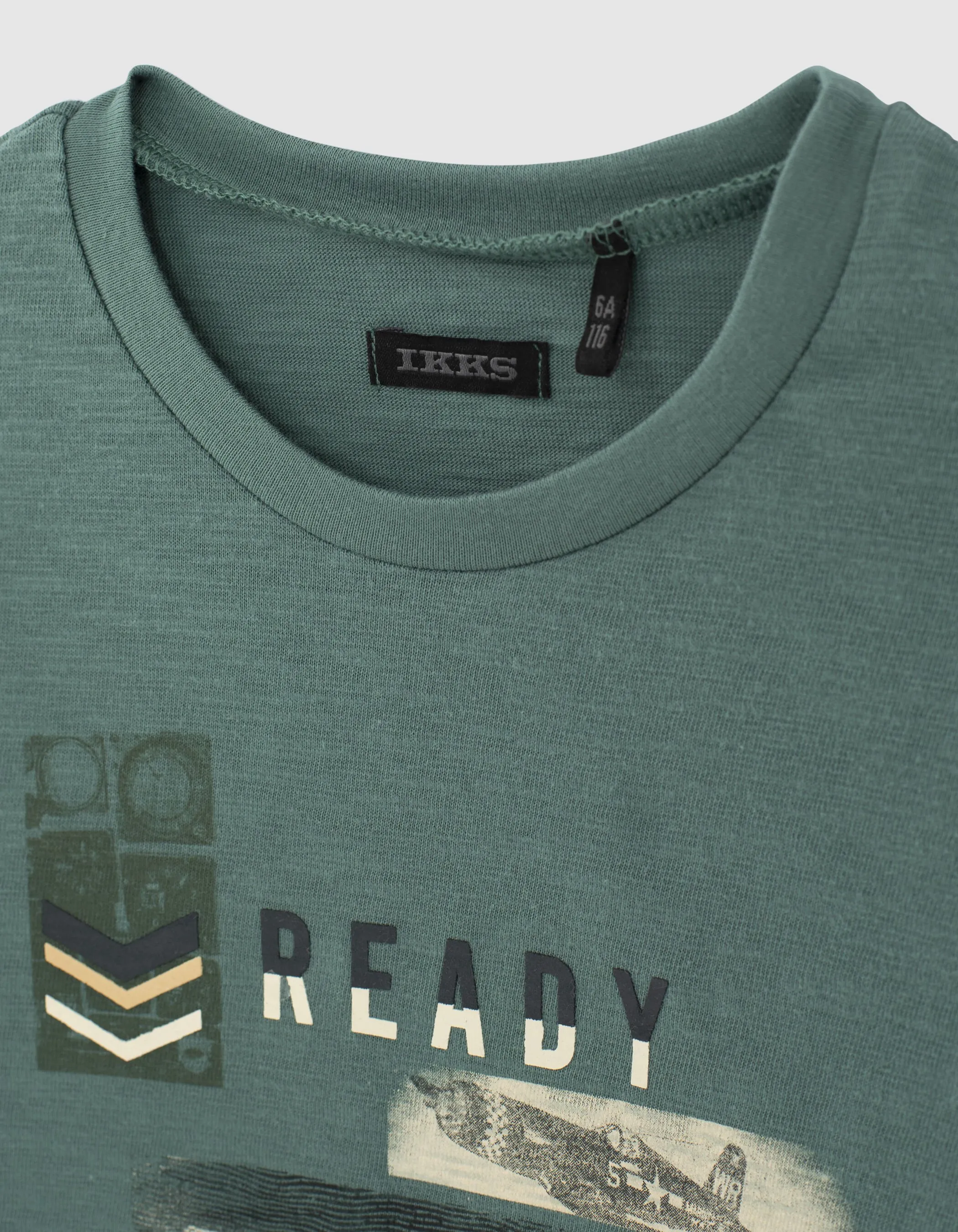 T-shirt green stone coton bio visuel avions garçon 