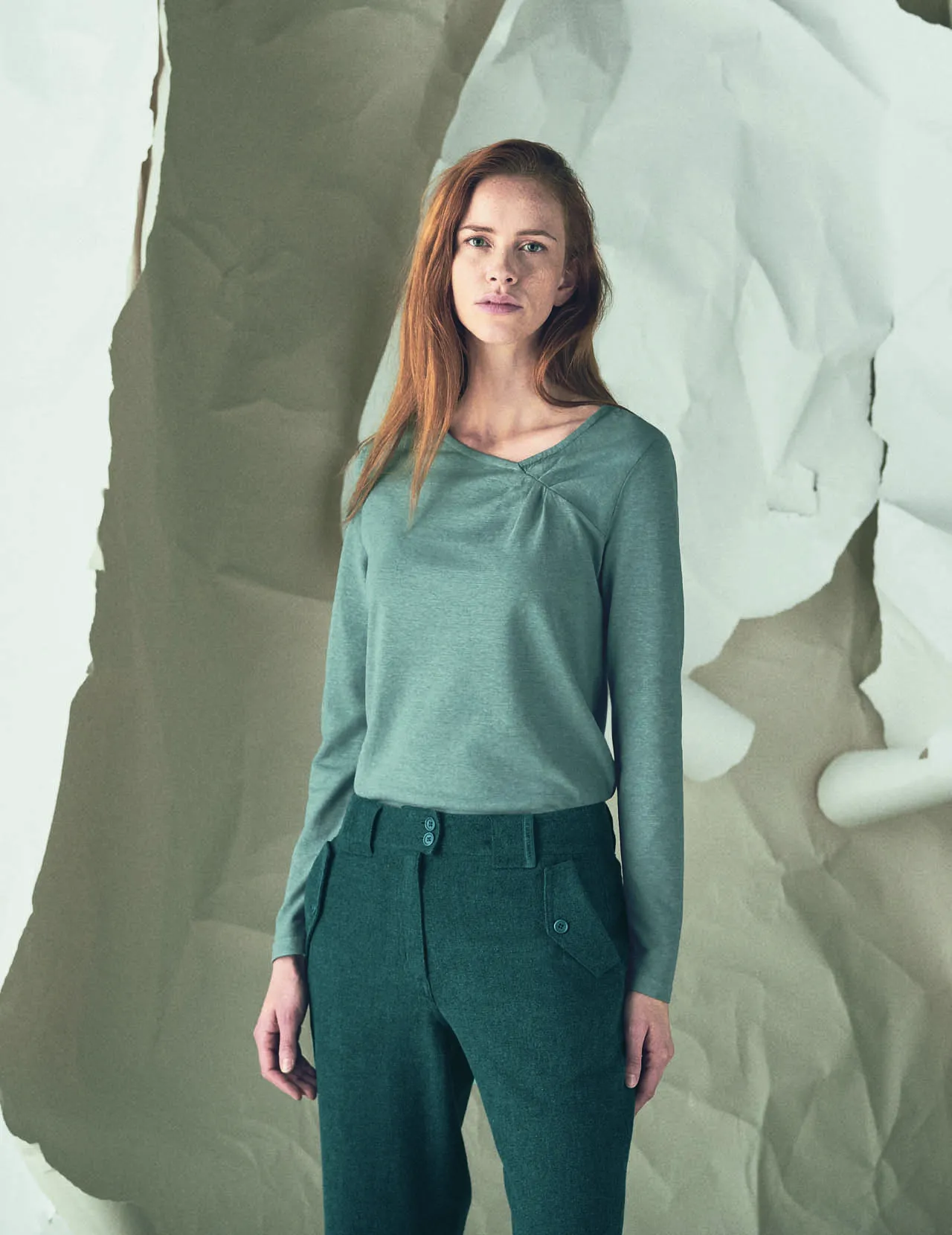T-shirt manches longues col asymétrique femme "889" - chanvre et coton