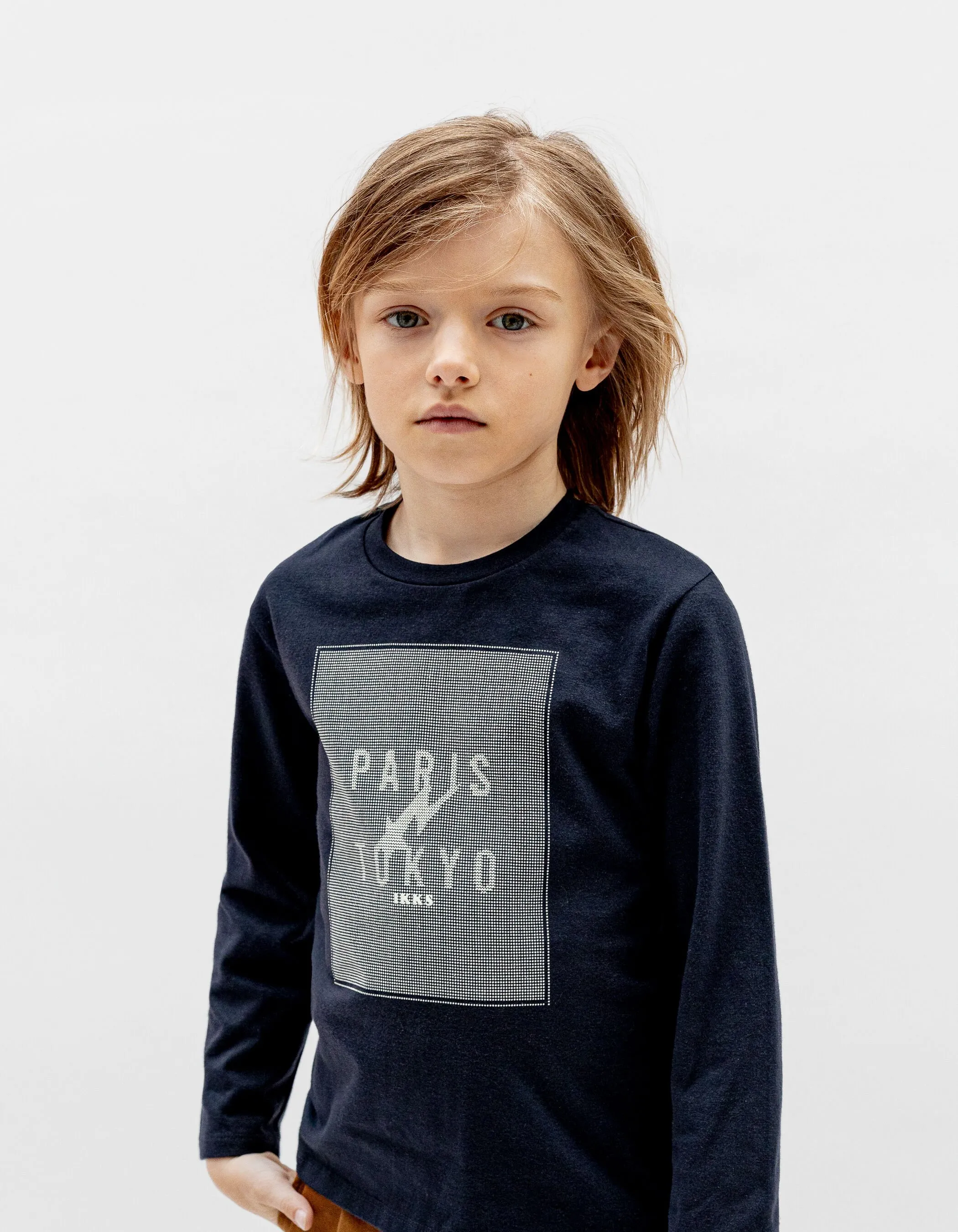 T-shirt marine coton bio print sous gomme reliefée garçon