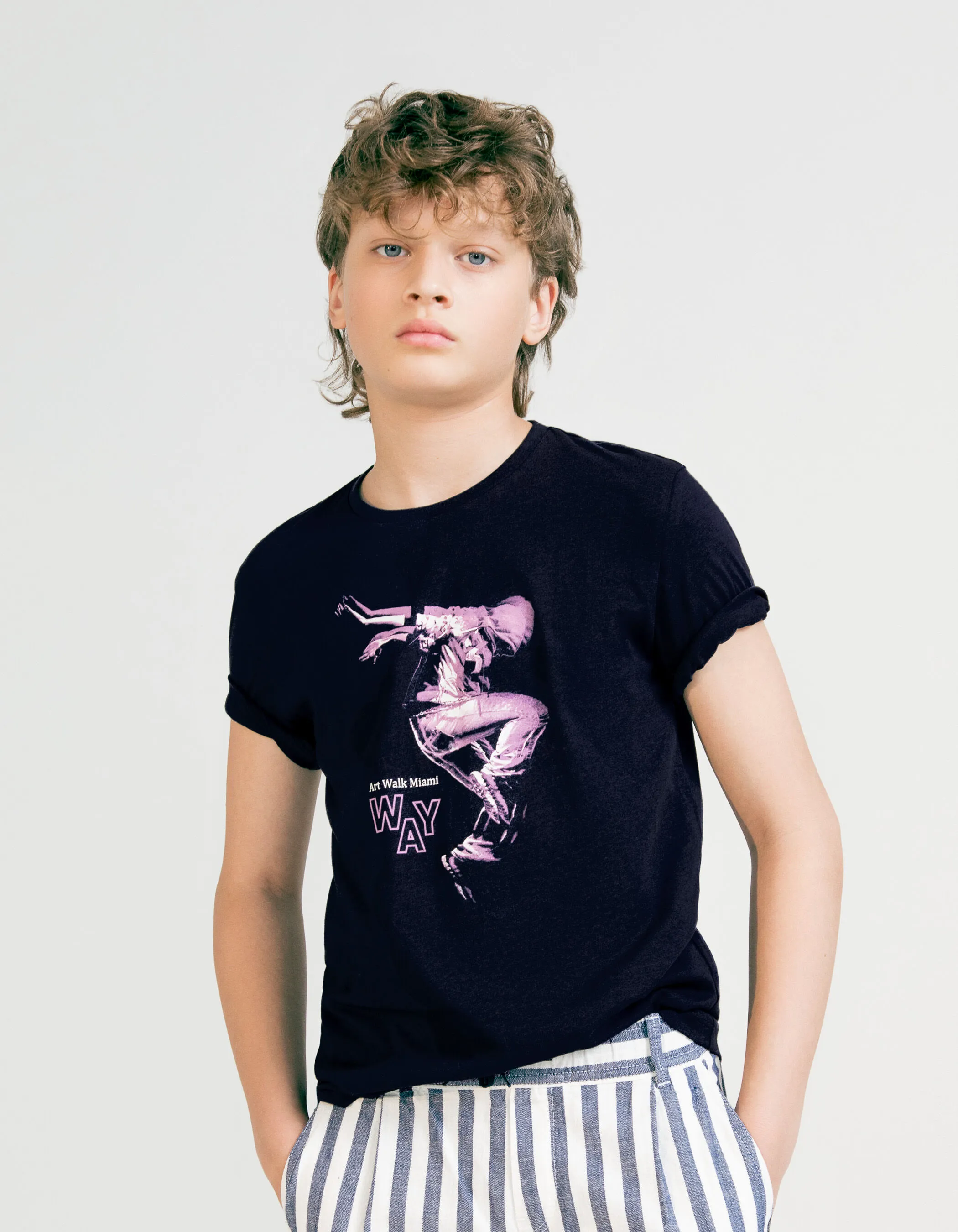 T-shirt marine coton bio visuel danseur garçon