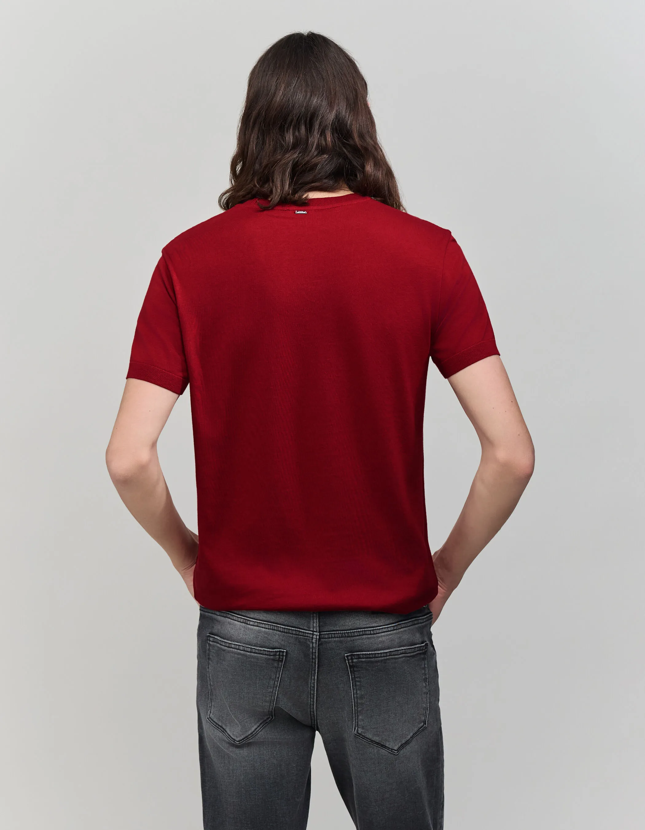 T-shirt rouge foncé mix coton modal Homme