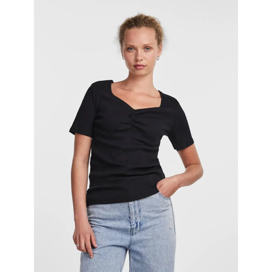 T-shirt slim fit manches courtes noir en coton Ora | 3 Suisses