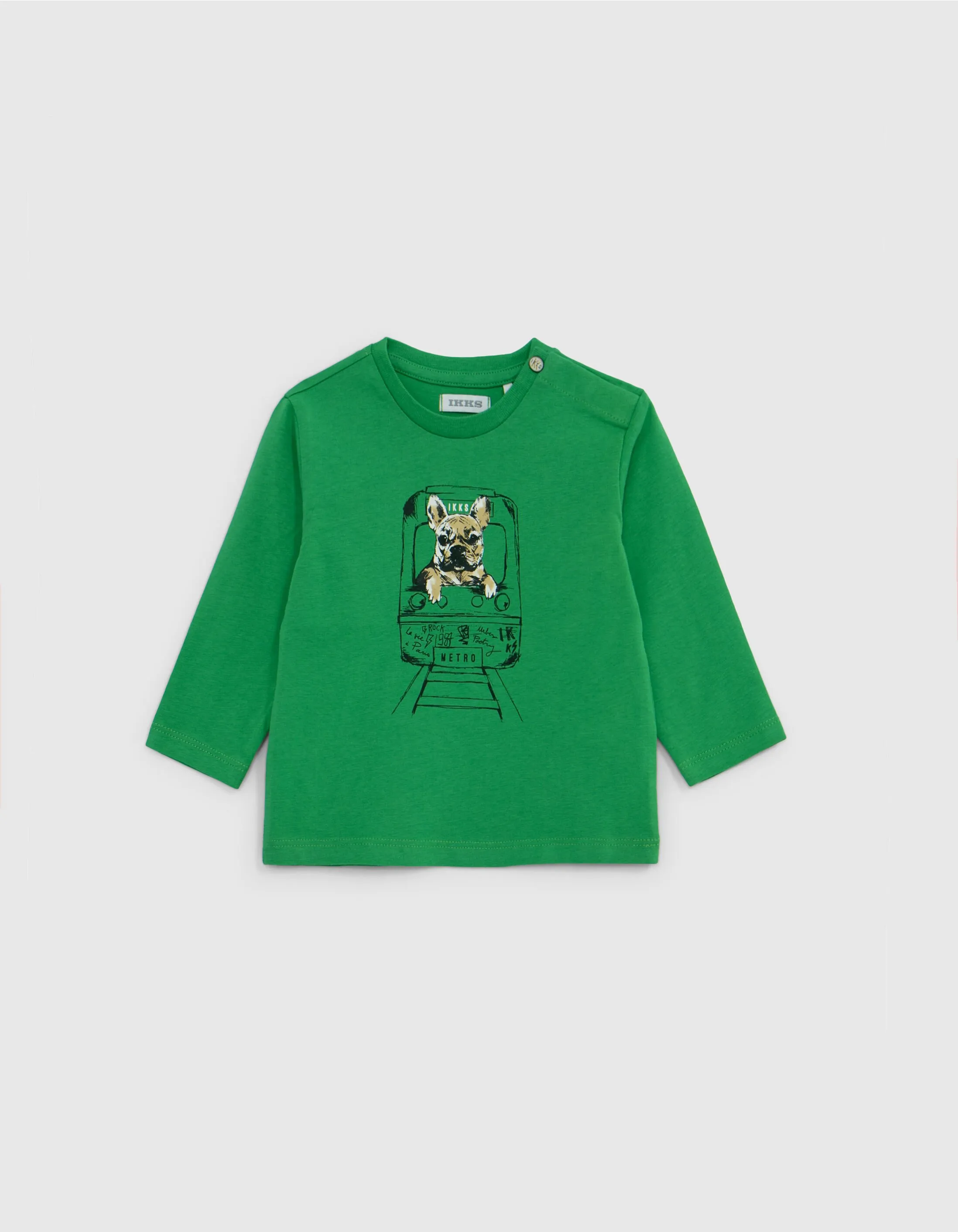 T-shirt vert coton bio visuel chien-métro bébé garçon