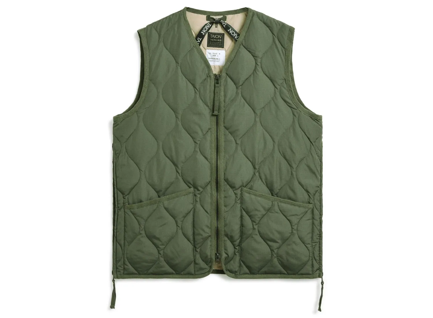 Taion Military W-Zip V Neck Down Vest Olive