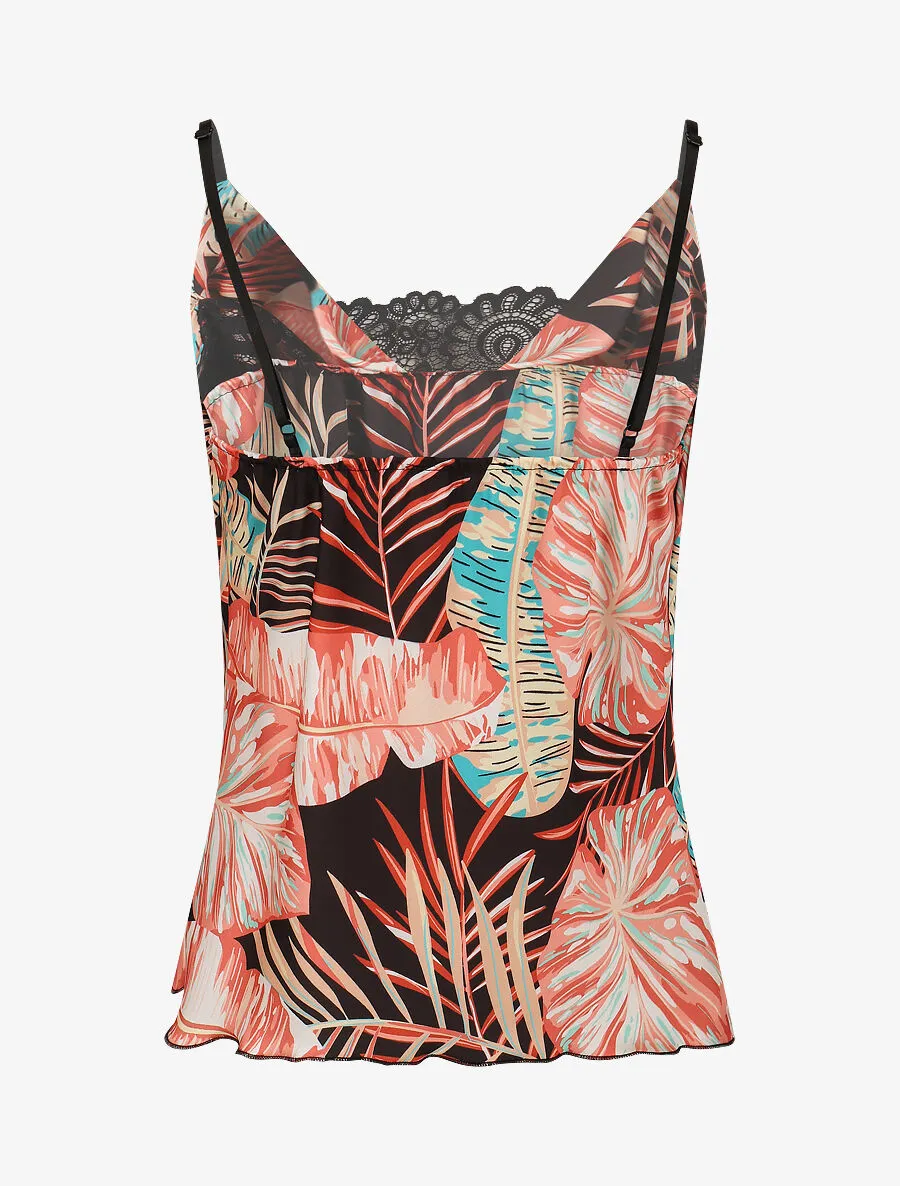 Top imprimé tropical à col bénitier - Noir